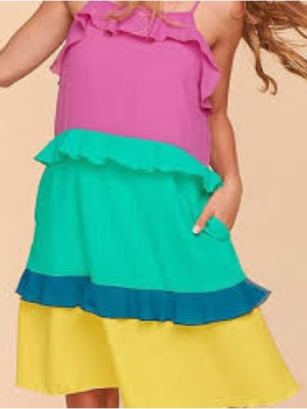 NEW [Haptics] Pocketed Color Block Tiered Ruffle Midi Dress Women's Plus 3X - Picture 2 of 16